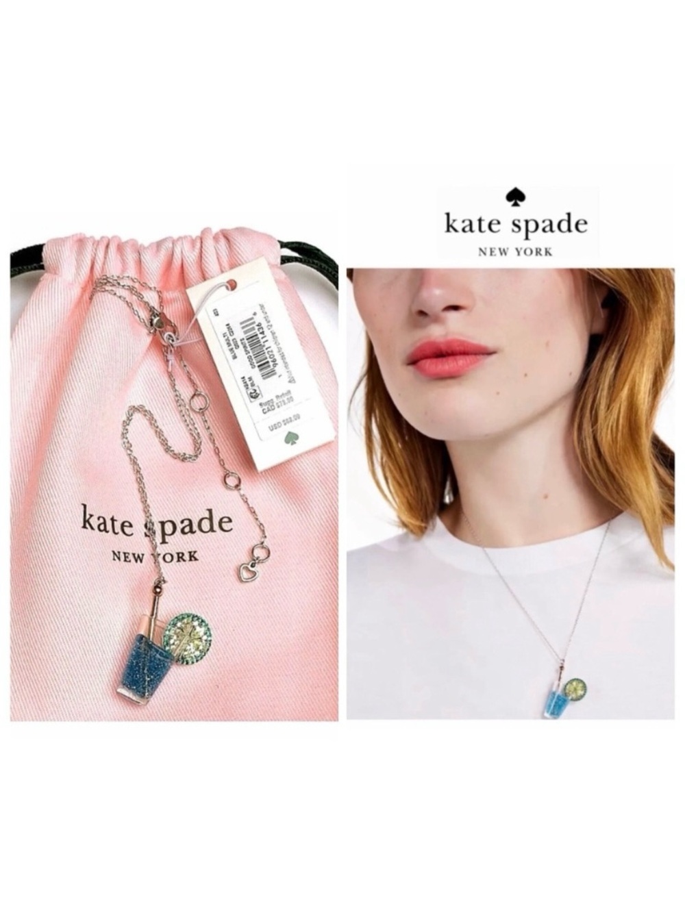 NWT Kate Spade♠️GOOD SPIRITS Two Tone Pave Crystal/Resin Summer Drink Necklace